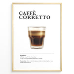 Indlæs billede til gallerivisning Illustrated Caffè Corretto recipe poster with espresso mixed with liquor in a clear glass.
