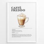 Indlæs billede til gallerivisning Illustrated Caffè Freddo recipe poster with an iced espresso drink topped with foam.
