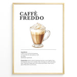 Indlæs billede til gallerivisning Illustrated Caffè Freddo recipe poster with an iced espresso drink topped with foam.
