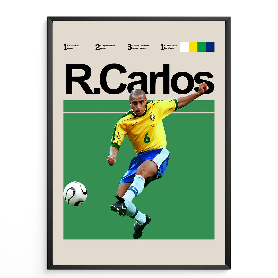 Fodbold plakat | Fodbold plakater | Roberto Carlos Fodbold Plakat | Brasiliens Legendariske Venstreback | Plakaty.dk