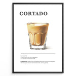 Indlæs billede til gallerivisning Illustrated Cortado recipe poster with a glass of espresso mixed with steamed milk.
