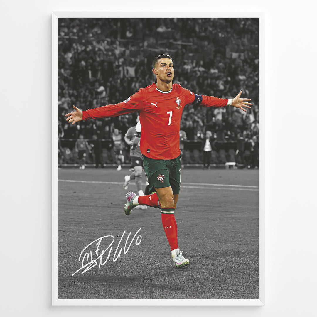 Cristiano Ronaldo goal celebration in Portugal red jersey framed plakat