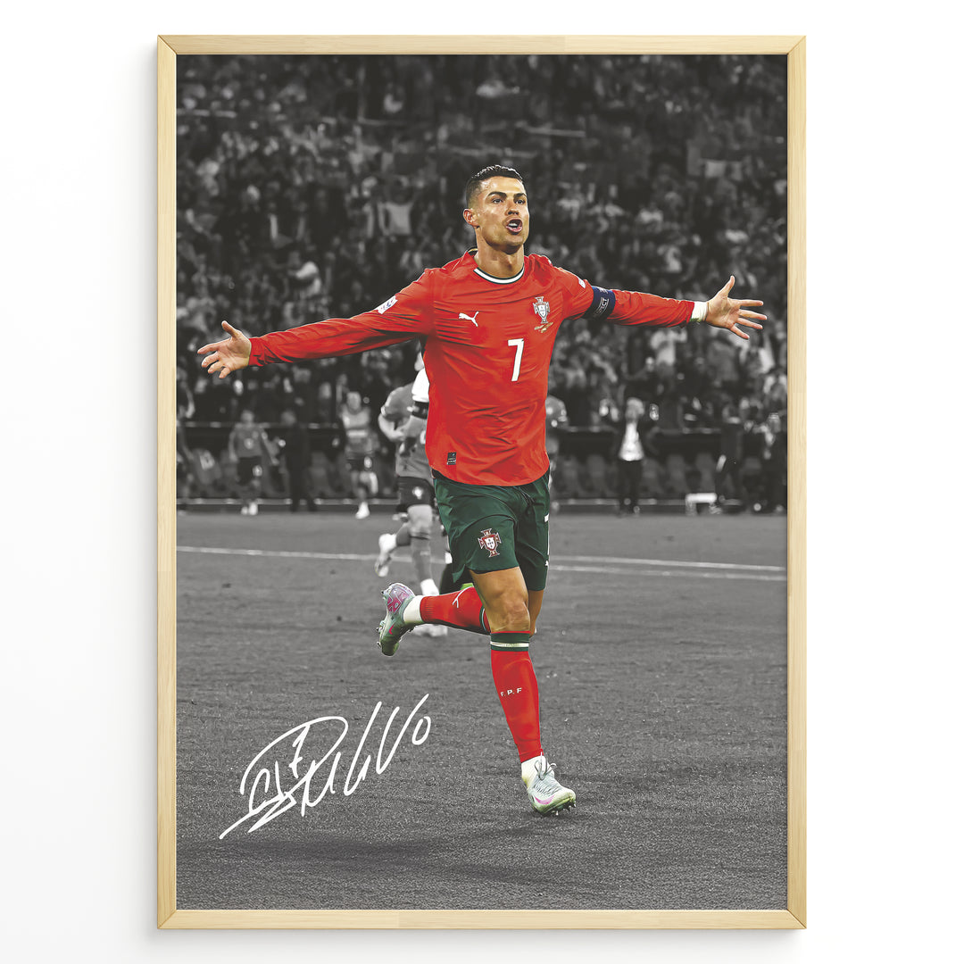 Cristiano Ronaldo goal celebration in Portugal red jersey framed plakat