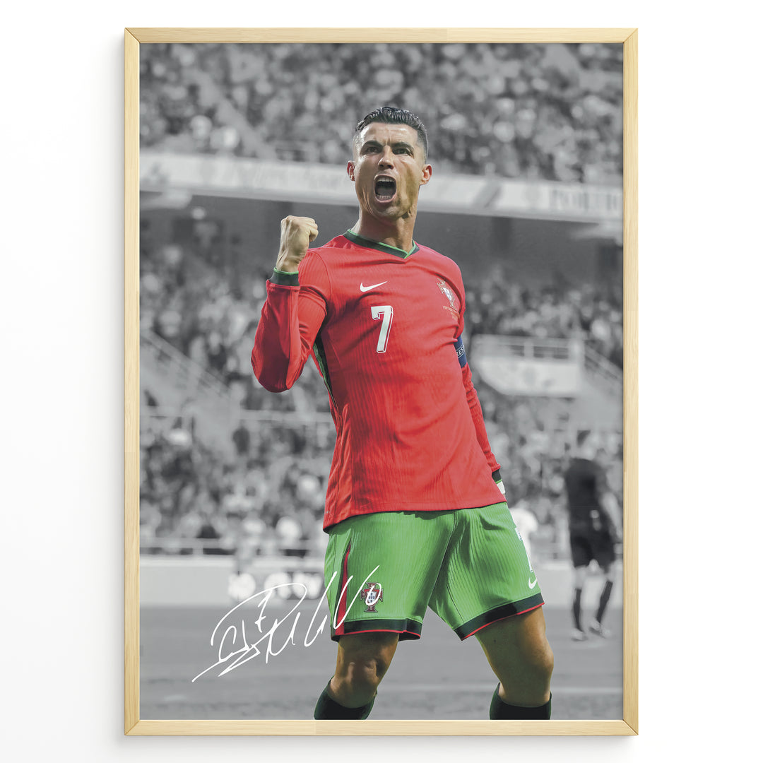 Cristiano Ronaldo celebrating in Portugal red and green jersey framed plakat