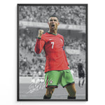 Indlæs billede til gallerivisning Cristiano Ronaldo celebrating in Portugal red and green jersey framed plakat
