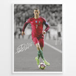 Indlæs billede til gallerivisning Cristiano Ronaldo dribbling in Portugal red jersey framed plakat
