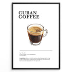 Indlæs billede til gallerivisning Illustrated Cuban Coffee recipe poster with a glass of sweet espresso.
