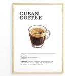 Indlæs billede til gallerivisning Illustrated Cuban Coffee recipe poster with a glass of sweet espresso.
