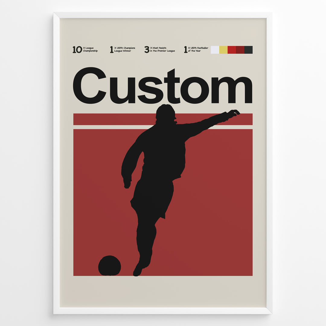 Custom-made fodboldspiller plakat | Personlig silhuet af spiller i minimalistisk og moderne design, perfekt til hjem eller kontor.