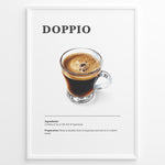 Indlæs billede til gallerivisning Illustrated Doppio recipe poster with a clear glass of double espresso.
