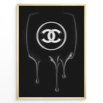 Indlæs billede til gallerivisning Fashion Plakat | Dripping Chanel Logo – Bold Black Fashion Wall Art Plakaty.dk | Glossy black and white artwork of the Chanel logo with a dripping paint effect on a dark background, creating a bold and modern fashion statement.
