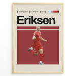 Indlæs billede til gallerivisning Christian Eriksen fodbold plakat i Danmarks røde landsholdstrøje under jubelscene med dynamisk og stilrent design
