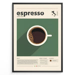 Indlæs billede til gallerivisning Minimalist espresso poster with a top-view coffee cup on a green background and modern typography.
