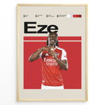 Indlæs billede til gallerivisning Eberechi Eze fodbold plakat i Arsenal rød og hvid hjemmebanetrøje med stilrent og moderne design
