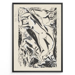 Indlæs billede til gallerivisning Framed Henri Matisse-style abstract figures poster with black brush strokes depicting nude forms on a beige background.
