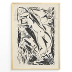 Indlæs billede til gallerivisning Framed Henri Matisse-style abstract figures poster with black brush strokes depicting nude forms on a beige background.
