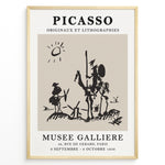 Indlæs billede til gallerivisning Vintage Picasso Don Quixote abstract line art poster from Musée Gallière exhibition in a black frame.
