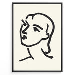 Indlæs billede til gallerivisning Framed minimal abstract face line art poster with bold black brush strokes on a beige background.
