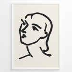 Indlæs billede til gallerivisning Framed minimal abstract face line art poster with bold black brush strokes on a beige background.
