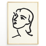 Indlæs billede til gallerivisning Framed minimal abstract face line art poster with bold black brush strokes on a beige background.
