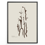 Indlæs billede til gallerivisning Framed “Minimalist Drawing Collection” poster with abstract brown cactus and small flowers line art on a beige background in a modern style.
