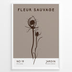 Indlæs billede til gallerivisning Framed “Fleur Sauvage No.19” poster with minimalist brown wildflower line art on a taupe background, from the Jardin Minimalist Collection.
