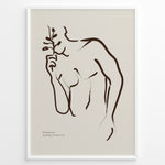 Indlæs billede til gallerivisning Framed “Fleur Sauvage No.19” poster with minimalist brown wildflower line art on a taupe background, from the Jardin Minimalist Collection.
