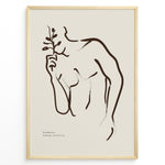 Indlæs billede til gallerivisning Framed “Fleur Sauvage No.19” poster with minimalist brown wildflower line art on a taupe background, from the Jardin Minimalist Collection.
