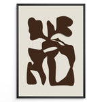 Indlæs billede til gallerivisning Framed abstract poster with bold brown organic shapes on a beige background in a minimalist modern style.
