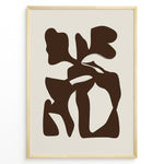 Indlæs billede til gallerivisning Framed abstract poster with bold brown organic shapes on a beige background in a minimalist modern style.
