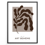 Indlæs billede til gallerivisning Framed “Art Bohème No.07” poster featuring abstract brown botanical shapes on a taupe background in a minimalist modern style.
