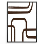 Indlæs billede til gallerivisning Framed geometric abstract poster with bold brown curved lines on a white background in a minimalist modern style.
