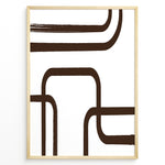 Indlæs billede til gallerivisning Framed geometric abstract poster with bold brown curved lines on a white background in a minimalist modern style.
