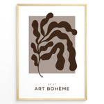 Indlæs billede til gallerivisning Framed “Art Bohème No.07” poster featuring abstract brown botanical shapes on a taupe background in a minimalist modern style.
