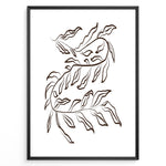 Indlæs billede til gallerivisning Framed botanical poster with elegant brown line art of flowing leafy branches on a white background in a minimalist modern style.
