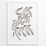 Indlæs billede til gallerivisning Framed botanical poster with elegant brown line art of flowing leafy branches on a white background in a minimalist modern style.
