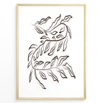 Indlæs billede til gallerivisning Framed botanical poster with elegant brown line art of flowing leafy branches on a white background in a minimalist modern style.

