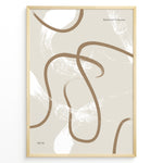 Indlæs billede til gallerivisning Framed abstract bohemian poster with beige background and smooth brown curved lines with white brush texture, minimalist wall art.
