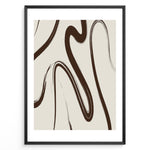 Indlæs billede til gallerivisning Framed abstract line art poster with fluid brown brush strokes on a light beige background in a minimalist modern style.
