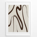Indlæs billede til gallerivisning Framed abstract line art poster with fluid brown brush strokes on a light beige background in a minimalist modern style.
