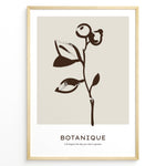 Indlæs billede til gallerivisning Framed minimalist botanical poster with dark brown hand-drawn plant on a beige background and the word “Botanique” written below.
