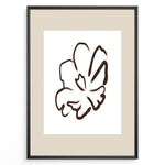 Indlæs billede til gallerivisning Framed minimalist abstract flower line art poster with a single brown floral outline on a white and beige background.
