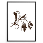 Indlæs billede til gallerivisning Framed minimalist botanical poster featuring abstract brown flower and leaf line art on a clean white background.
