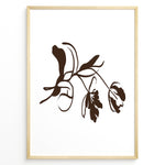 Indlæs billede til gallerivisning Framed minimalist botanical poster featuring abstract brown flower and leaf line art on a clean white background.
