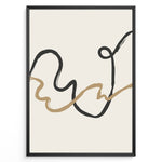 Indlæs billede til gallerivisning Framed minimalist abstract poster with black and beige curved lines on a light cream background.
