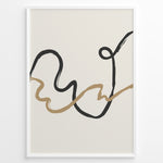 Indlæs billede til gallerivisning Framed minimalist abstract poster with black and beige curved lines on a light cream background.
