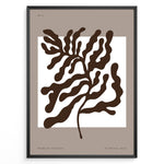 Indlæs billede til gallerivisning Minimalist abstract brown leaf wall art print in black frame on beige background.
