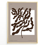 Indlæs billede til gallerivisning Minimalist abstract brown leaf wall art print in black frame on beige background.
