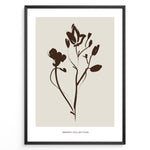 Indlæs billede til gallerivisning Framed Jardin Collection poster with minimalist brown floral line art on a beige background and white border.
