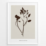 Indlæs billede til gallerivisning Framed Jardin Collection poster with minimalist brown floral line art on a beige background and white border.

